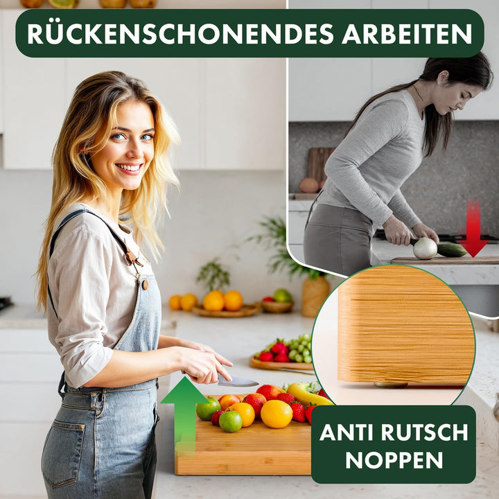 Blumtal Schneidebrett aus 100% Bambus - antibakteriell Holz-Brett mit Saftrille, Holz-Brettchen, 2 G