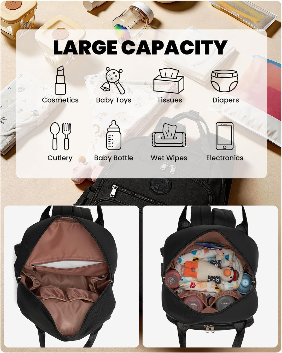 Miss Lulu Baby Wickelrucksack Gross Reiserucksack für Mama und Papa mit Kinderwagengurte Isolierter