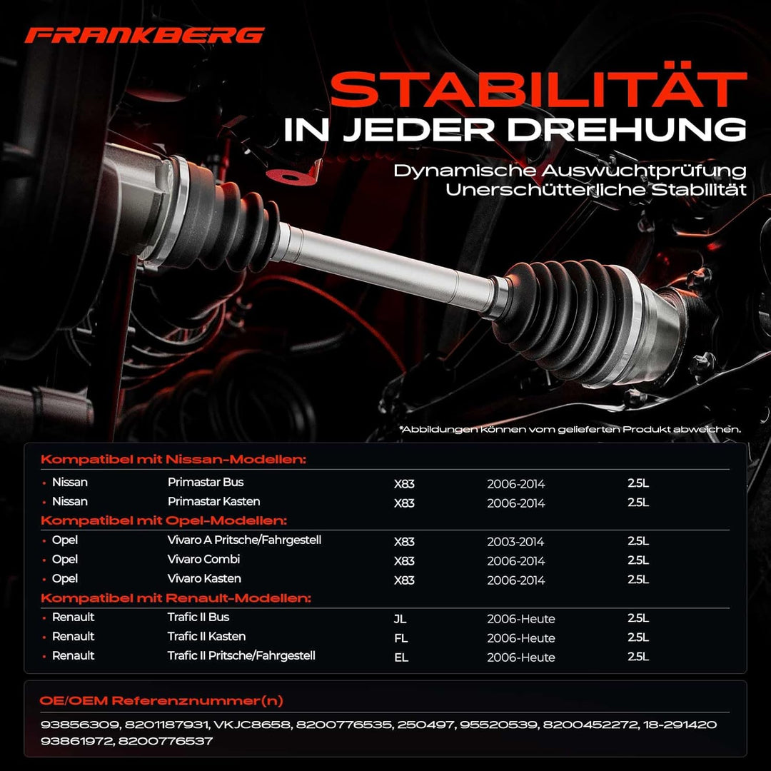 Frankberg Antriebswelle mit ABS-Ring Vorne Links Kompatibel mit Vivaro J7 F7 2.5L 2003-2014 Trafic I