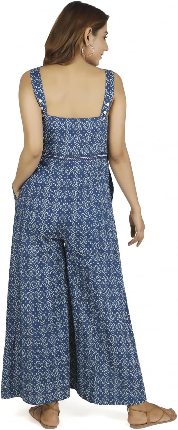 GURU SHOP Sommerliche Latzhose, Ethno Style Oversize Einteiler, Blockdruck Overall, Damen, Baumwolle