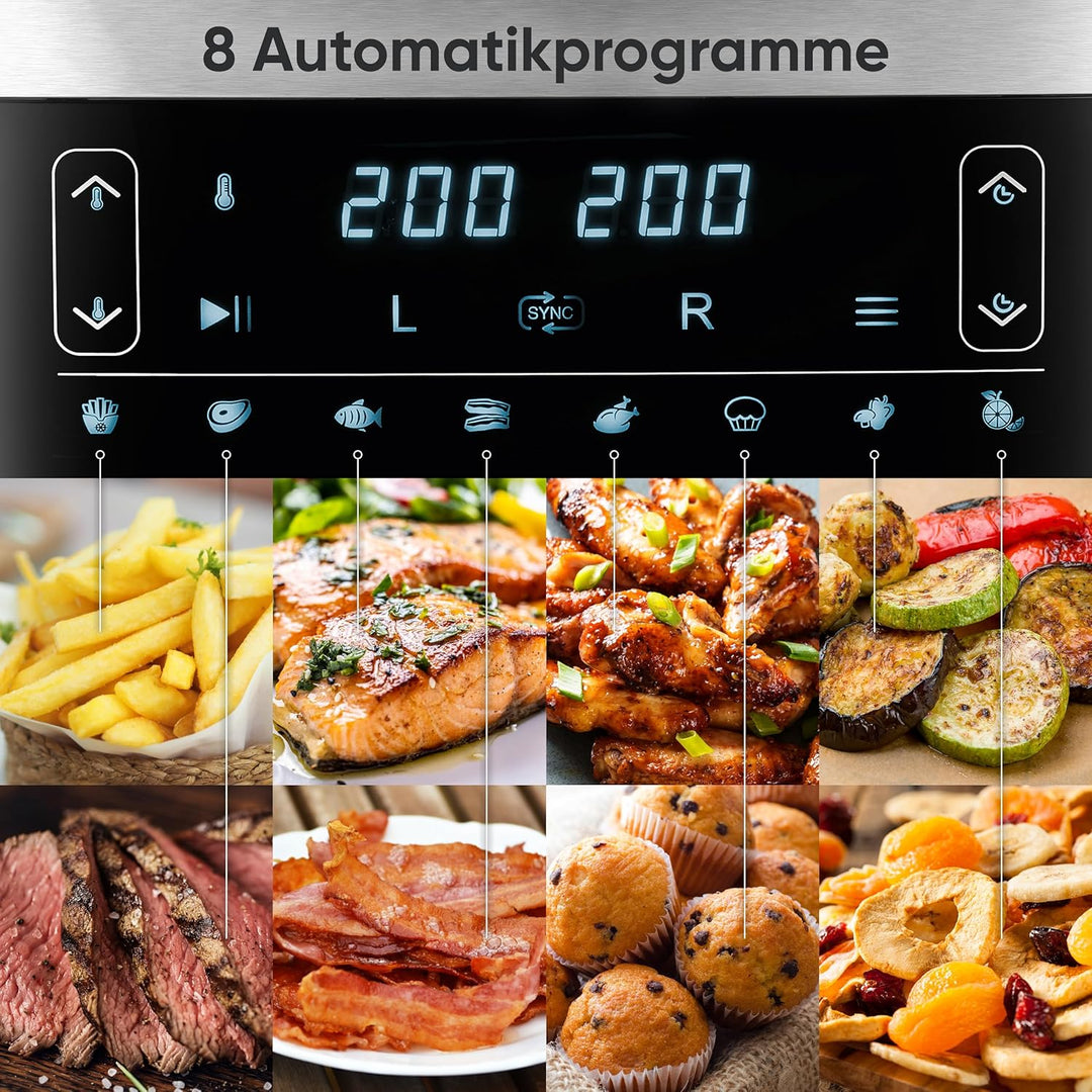 SEVERIN Doppel Heissluftfritteuse mit 2 x 3,8 L Garraum, XXL Heissluftfritteuse für gesundes Kochen,