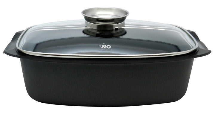 ELO Alucast Bräter 22cm mit Glasdeckel und Aromaknopf, ELODUR® Select Antihaftversiegelung, backofen