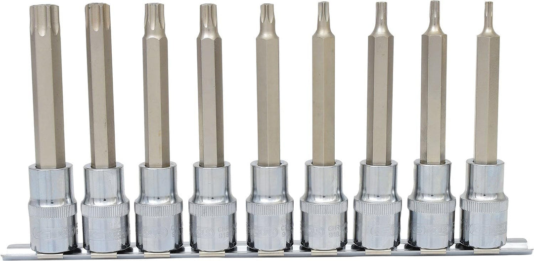 KS Tools 918.1890 1/2" CHROMEplus Bit-Stecknuss-Satz TX, Bohrung, lang, 9-tlg.TB20-TB60