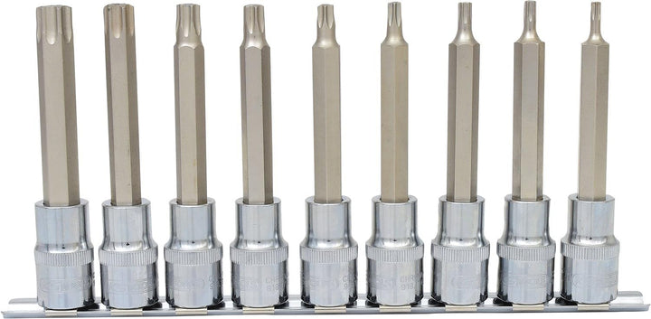KS Tools 918.1890 1/2" CHROMEplus Bit-Stecknuss-Satz TX, Bohrung, lang, 9-tlg.TB20-TB60