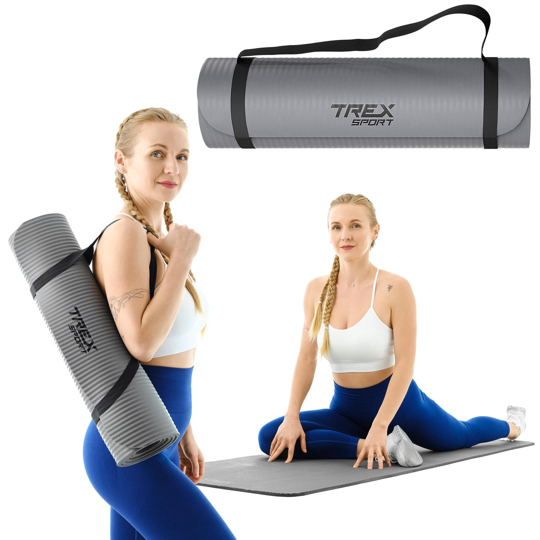 TREX SPORT Gymnastikmatte extra dick und weich | Fitnessmatte 180x60x1cm mit Tragegurt | Yogamatte r