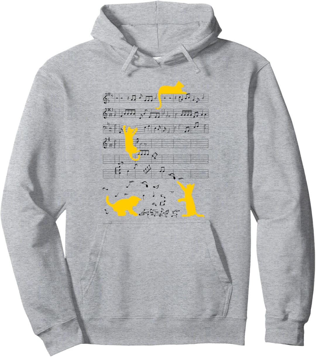 Niedliche Katze Musiknote Musiker Gelb Pullover Hoodie