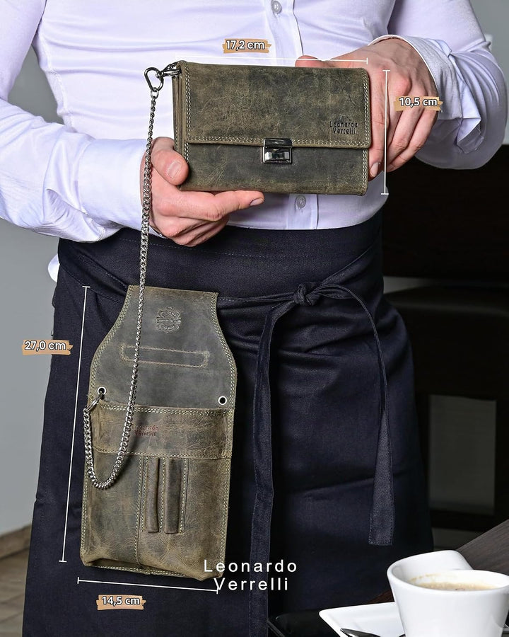 LEONARDO VERRELLI Kellner Geldbörse aus Leder, Kellnerbörse, Geldbeutel, Damen Herren Portemonnaie m