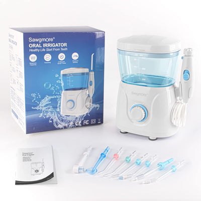 Sawgmore Elektrische Munddusche mit 10 Druckstufen und 8 Düsen，Professional Waterflosser für Zanrein