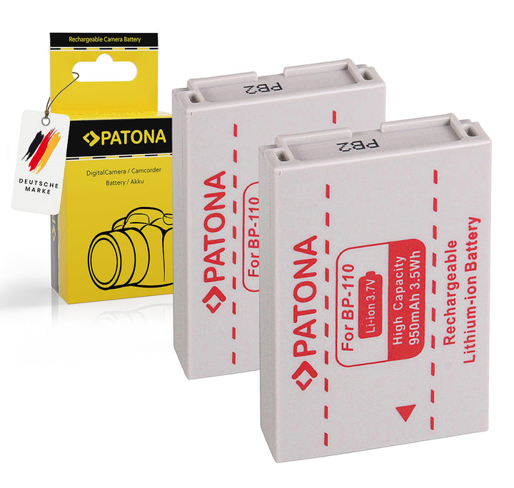 PATONA 2X Akku Ersatz für Canon BP-110 BP110 Battery Pack 950mAh 3.7V 3.5Wh | Ersatzakku für LEGRIA