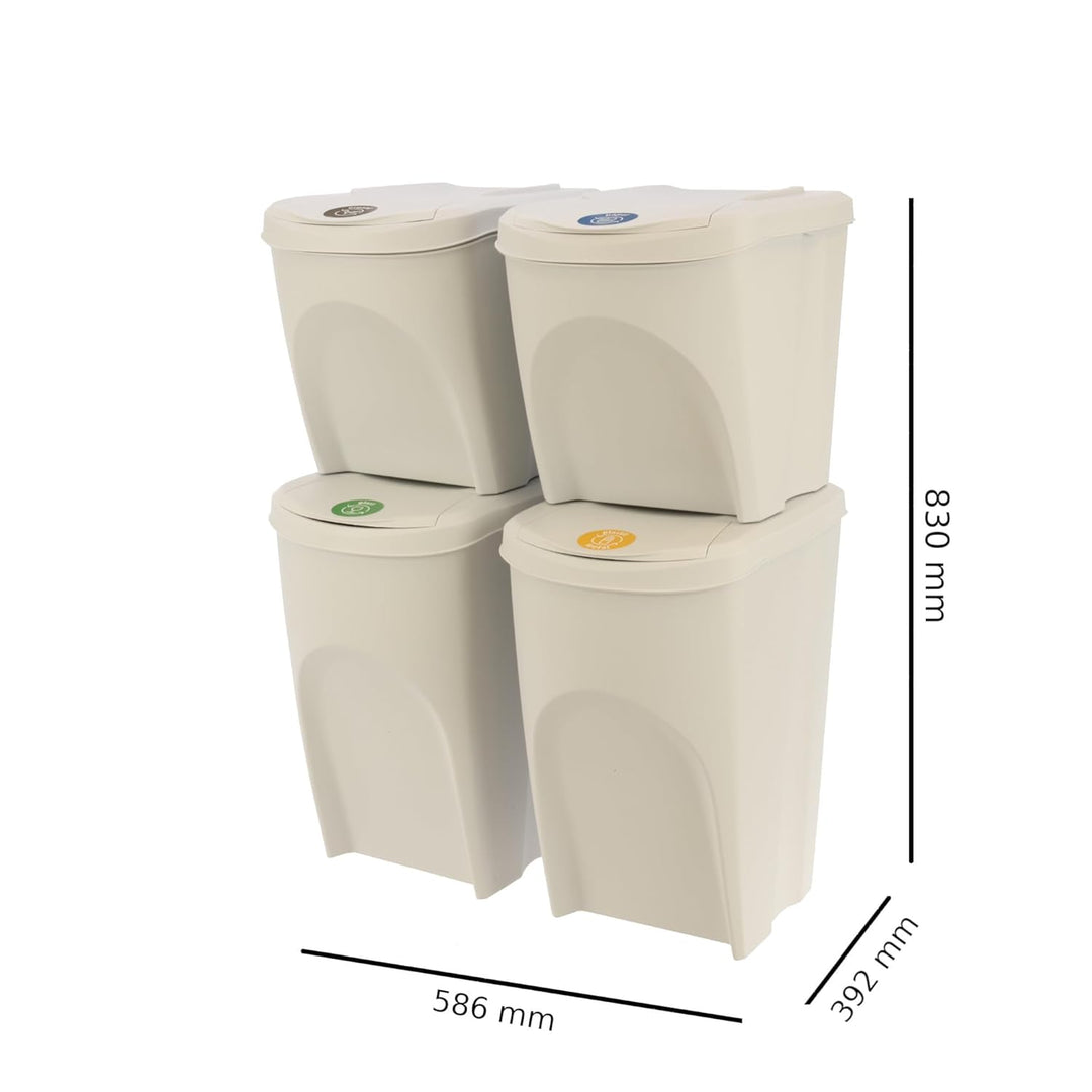 botle Mülleimer- 4er Set 120 L Mülltrennungssystem - Set aus 2x35 L + 2x25 L Abfalleimern in Weiss A