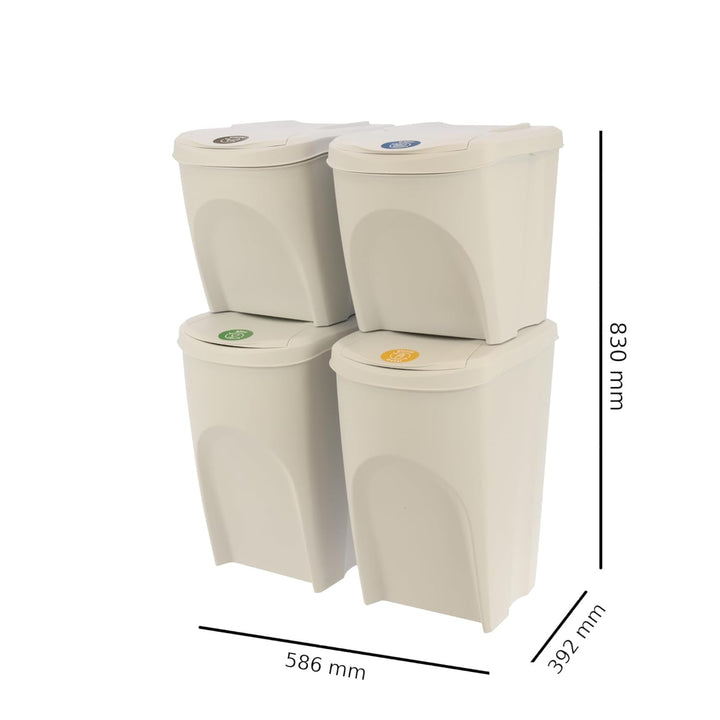 botle Mülleimer- 4er Set 120 L Mülltrennungssystem - Set aus 2x35 L + 2x25 L Abfalleimern in Weiss A