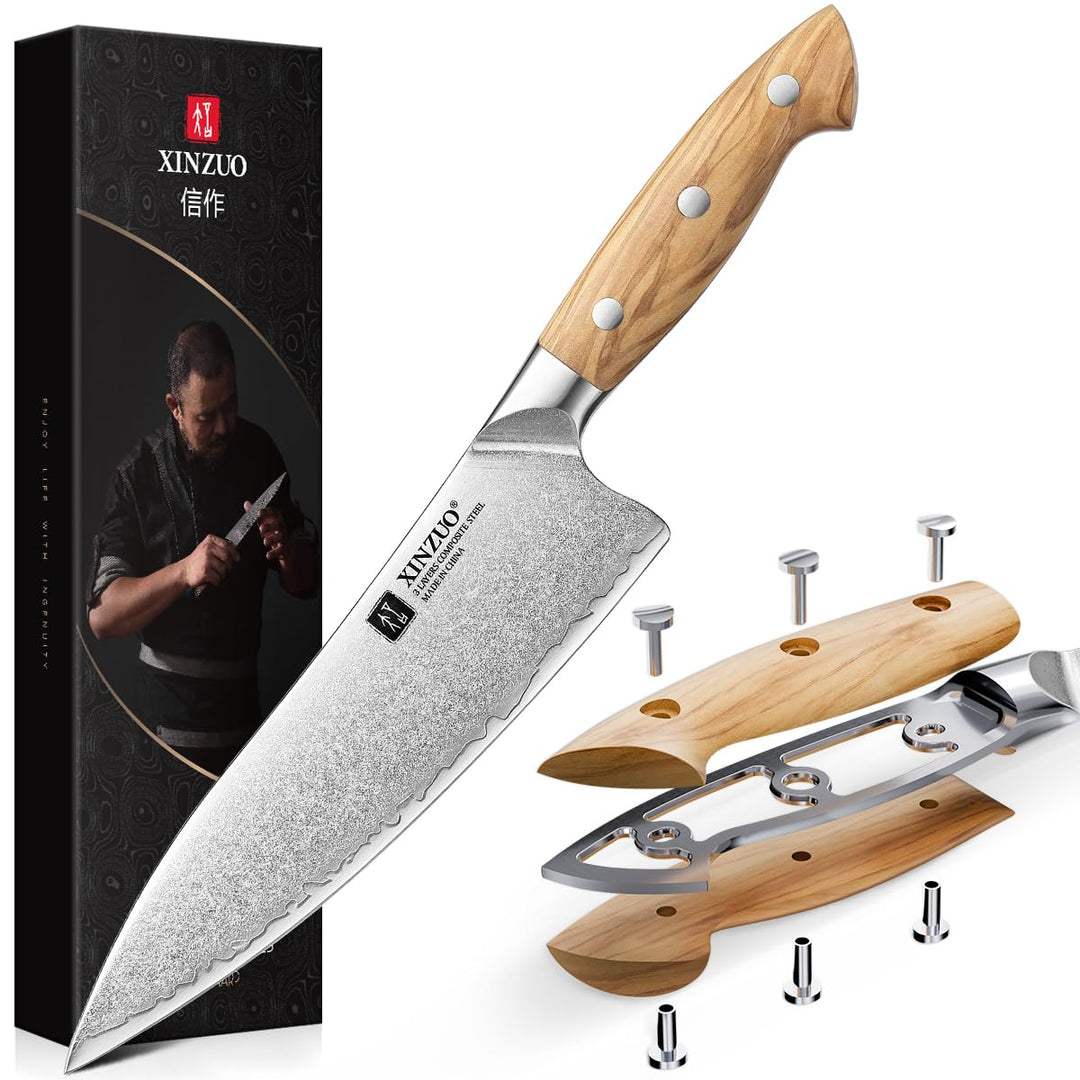 XINZUO 3 Schichten Verbundstahl 21cm Kochmesser Profi scharfe Küchen Chefmesser 10Cr15CoMoV-Stahlker