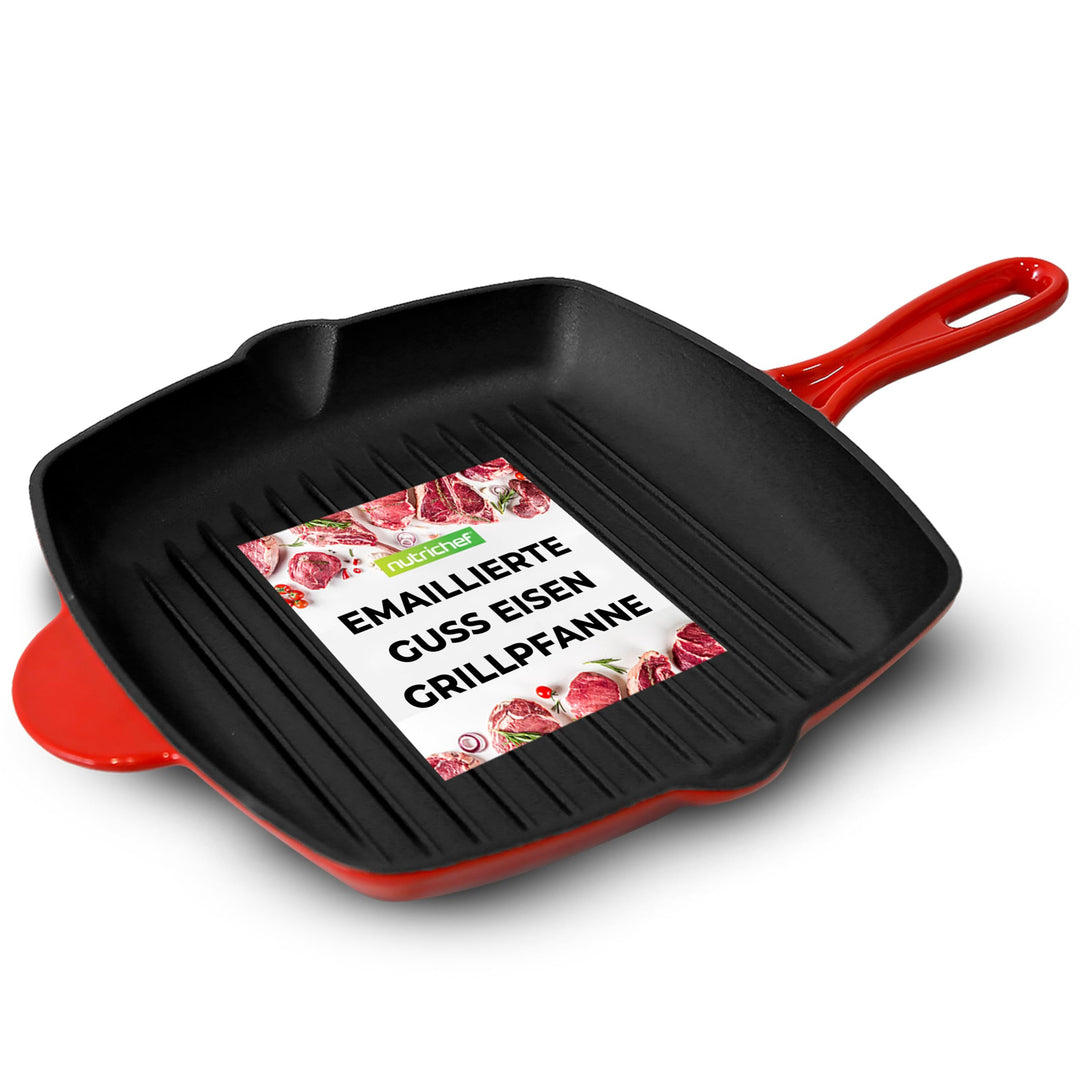 NutriChef Grillpfanne, 30x43cm- Gusseisenpfanne Induktion, Cast Iron Pan- Eckig & Antihaftbeschichte