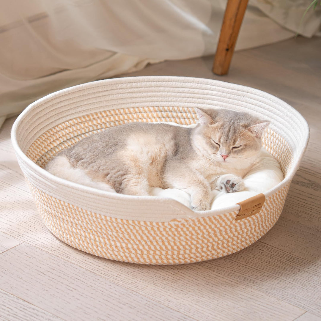CheerPals Katzenbett mit Kissen, 47cm Waschbar Katzenkorb aus Baumwollseilen geflochten, zum Schlafe