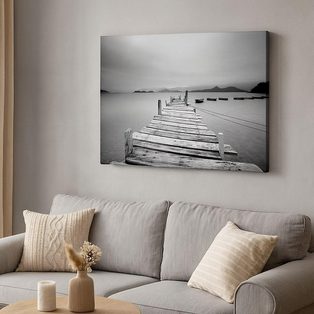 ARTTOR Bilder auf Leinwand Brücke See Leinwandbild mit Rahmen 70x50cm Wandbilder Dekoration Wohnzimm