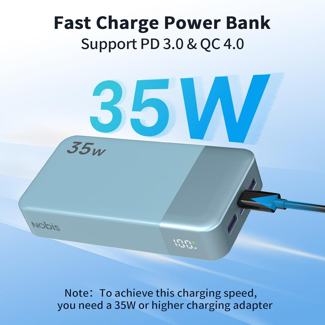Nobis Power Bank, 20000mAh Tragbares Ladegerät, 35W USB C in & Out Schnellladung, 4 Ports Externes B