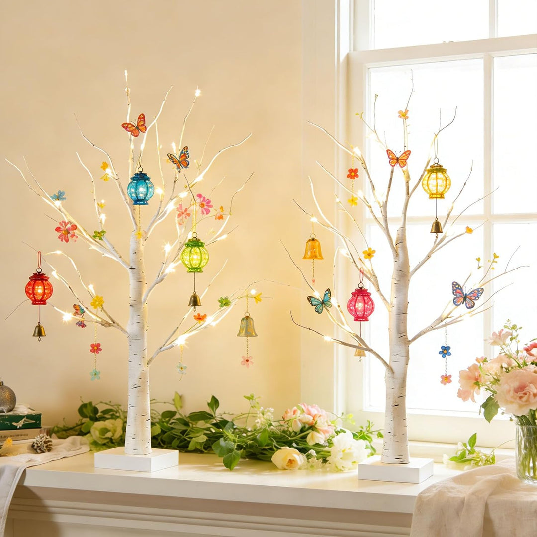 2er Set Lichterbaum Birke 60cm mit 24 Warmweissen LEDs, Verstellbare Äste Christmas LED Baum Dekolic