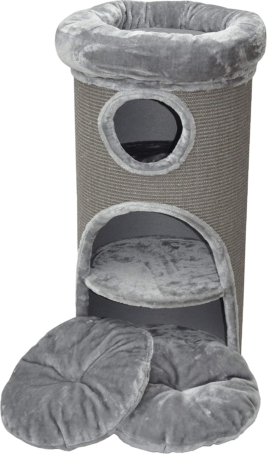 nanook Katzen Kratztonne Kratzbaum grau - 100 x 40 cm - standfest - mit Katzenbett, Plüschrand und K