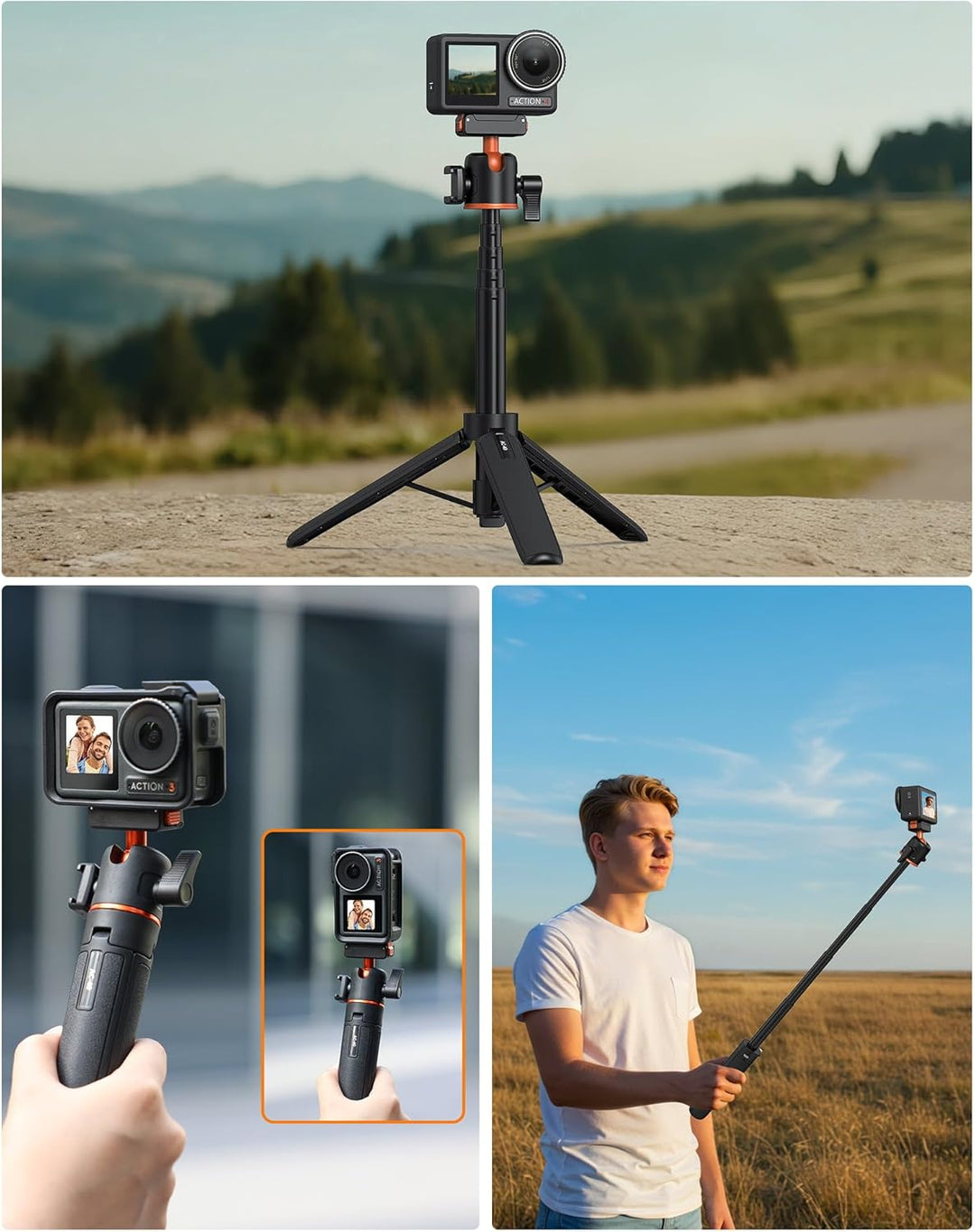 54 cm Selfie Stick Stativ für DJI Osmo Action 5 Pro/4/3, Osmo 360, 2-in-1 Kleines Tischstativ mit Ku