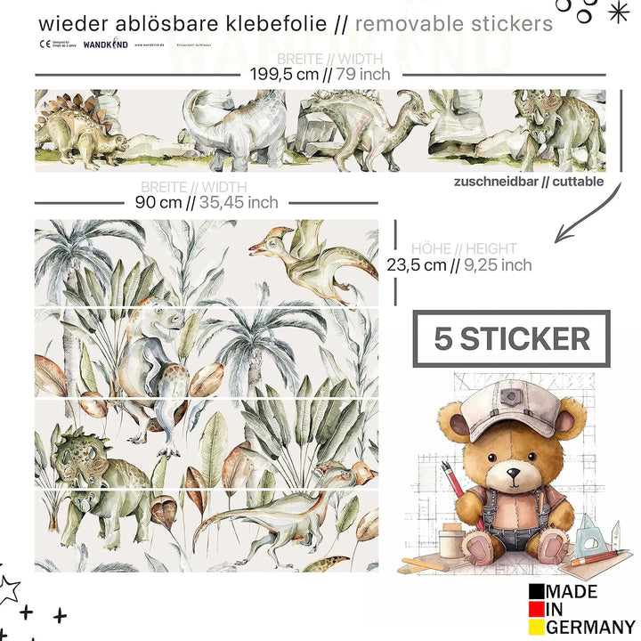 WANDKIND Aufkleber für IKEA KURA Kinderbett Hochbett Klebefolie Möbelfolie Sticker Kinderzimmer Dino