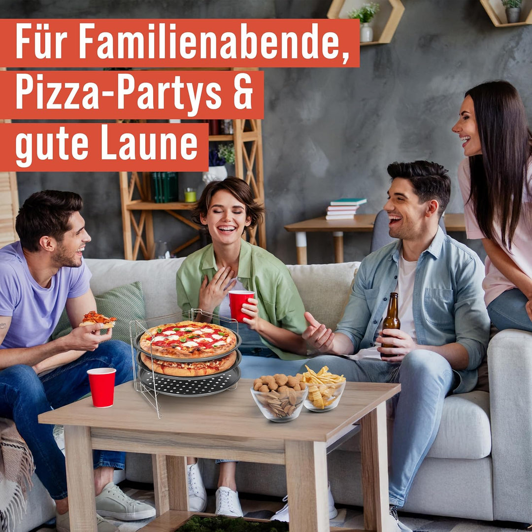 Chef Pomodoro Pizzablech – Pizzablech Rund – Pizza Blech – 3er Set - Pizzaform - Pizza Backblech - P