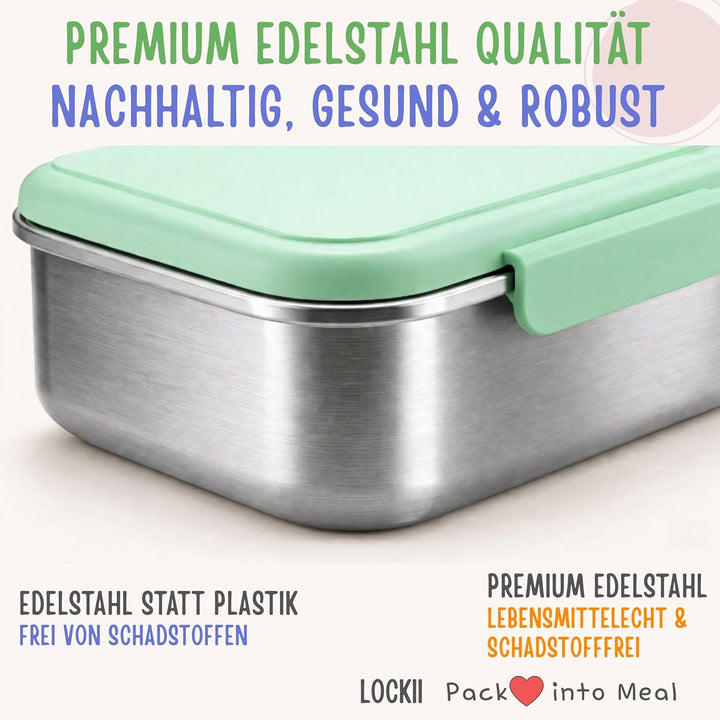 Kinder Brotdose Edelstahl 1000 ml mit Snackbox – Lunchbox mit Fächern, Edelstahl-Boden und BPA-freie