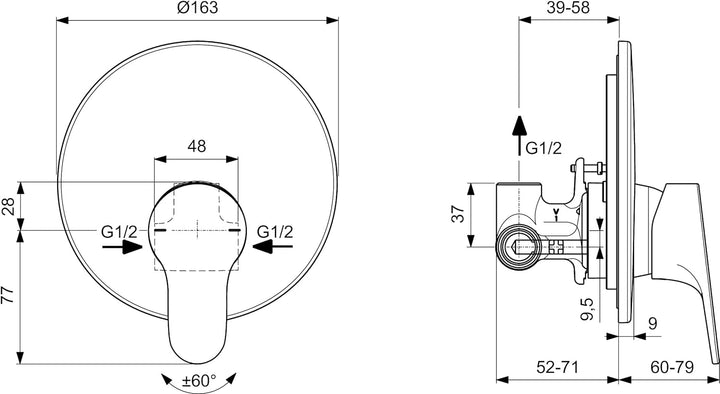 Ideal Standard - Einhebelmischer für Badewanne oder Dusche Unterputz, Einweg, Komplettset mit Einbau