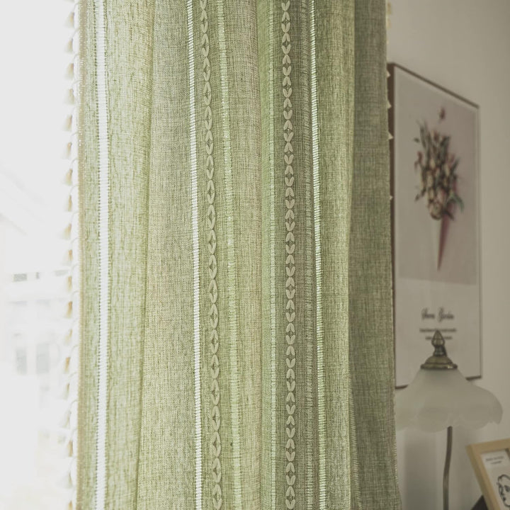 Sutuo Home Boho-Vorhänge für Schlafzimmer, Wohnzimmer, 213 cm lang, lichtfilternd, französisches Lan