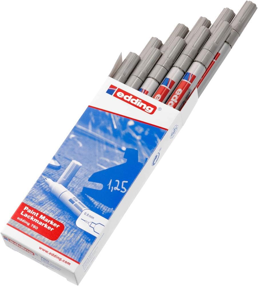 edding 780 Lackmarker - silber - 10 Stifte - Rundspitze 0,8 mm - Lackstift zur Markierung und Beschr