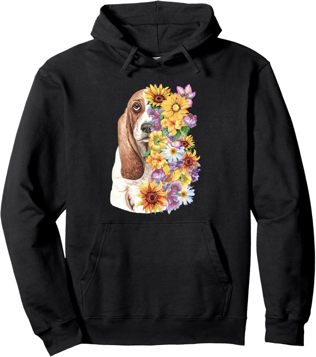 Basset Hound mit Blumen Hund Hundeliebe Hundehalter Geschenk Pullover Hoodie