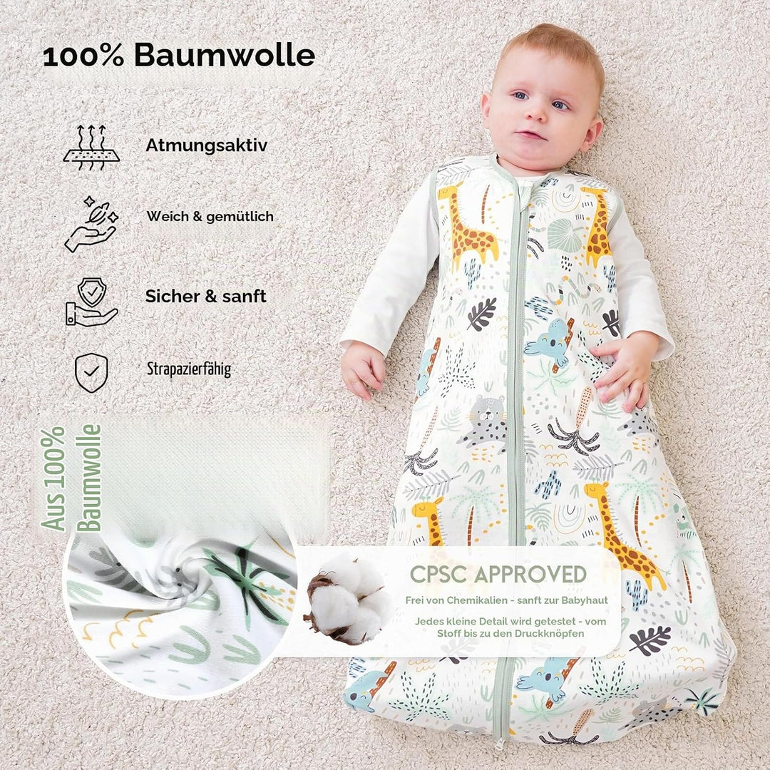 Yoofoss Schlafsack Baby Sommer 0.5 Tog - 90cm/18-24 Monate 100% Baumwolle Sommerschlafsack Babyschla