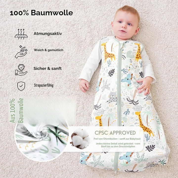 Yoofoss Schlafsack Baby Sommer 0.5 Tog - 90cm/18-24 Monate 100% Baumwolle Sommerschlafsack Babyschla