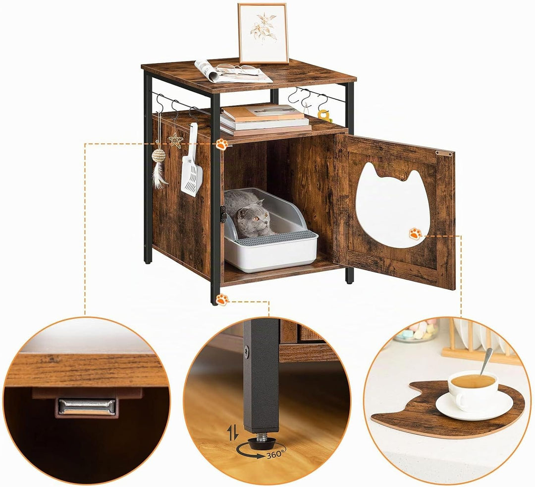 HOOBRO katzenklo Schrank, katzentoilette, katzenschrank katzenhaus mit 6 Haken,
