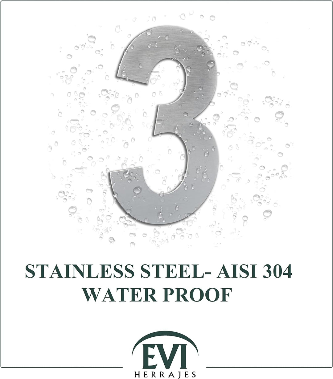 Klebe-Hausnummer aus Edelstahl | Nº 3 | 160 x 95 mm | Für Innen- und Aussenwände, Tore oder Türen |