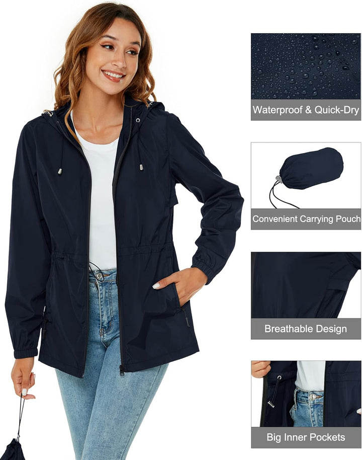 Rapbin Regenjacke Damen Wasserdicht Atmungsaktiv Leicht Outdoorjacke Windbreaker Packbare Regenmante