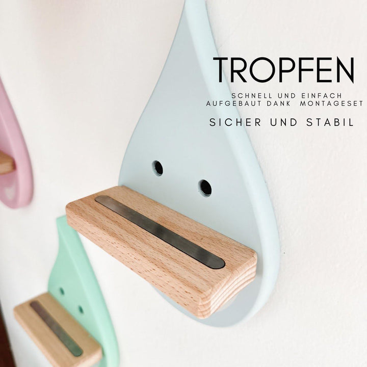 Regentropfen-Set Kinderregal - Regal Wand für Hörfiguren wie Tonie - Sicher & Stabil - Kinderzimmer