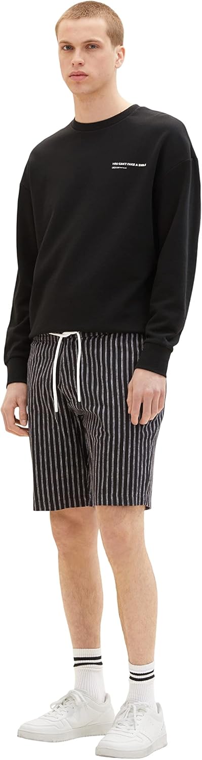 TOM TAILOR Denim Herren Bermuda Shorts aus Leinen L 31163 - Black Stripe, L 31163 - Black Stripe