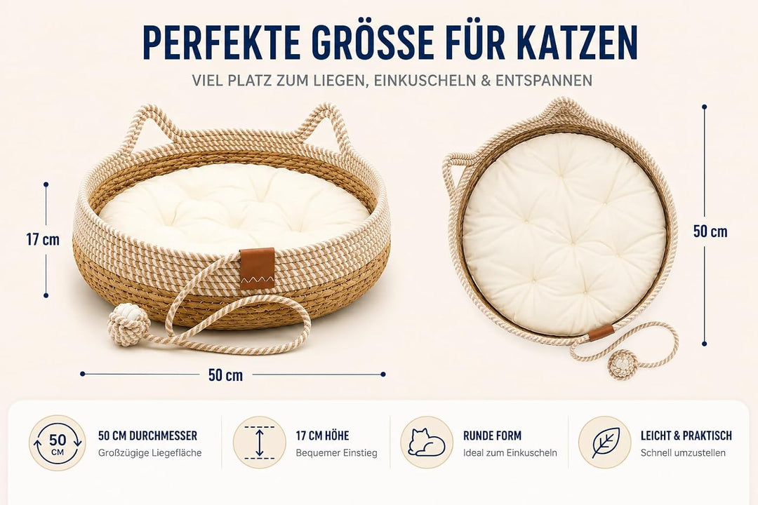Katzenbett mit Kissen, 50cm Waschbar Katzenkorb Katzenbett Katzenhöhle Haustierbett mit Kissen und S