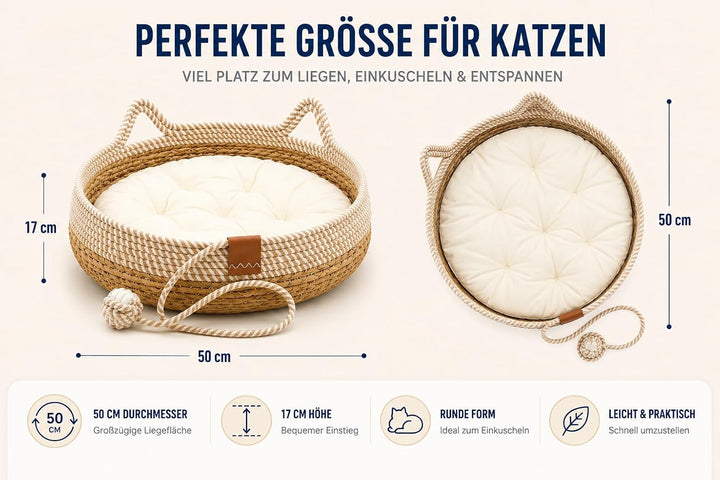 Katzenbett mit Kissen, 50cm Waschbar Katzenkorb Katzenbett Katzenhöhle Haustierbett mit Kissen und S