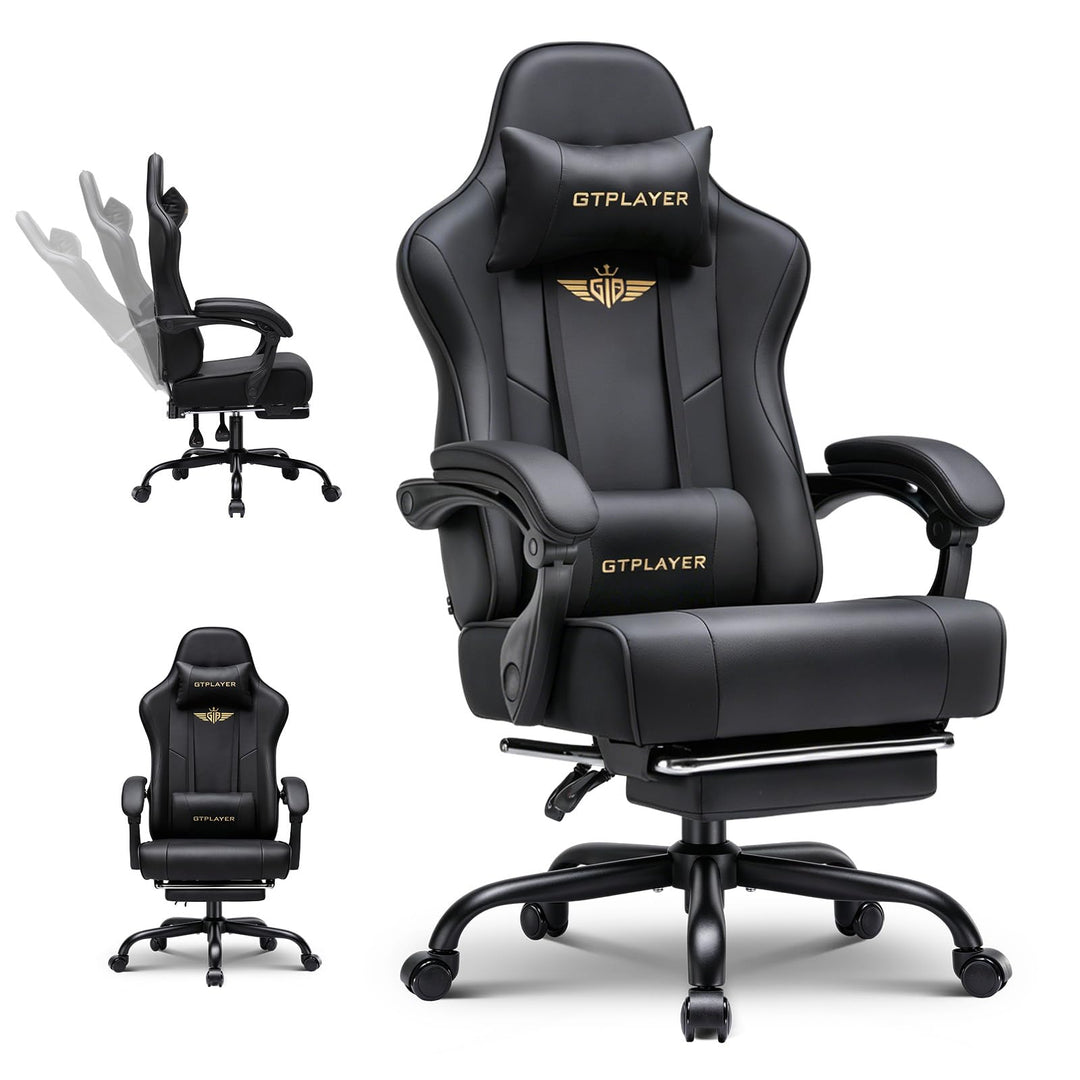 GTPLAYER Gaming Stuhl Chair Gamer Sessel - Ergonomischer Gamer Stuhl mit Fussstütze Kopfstütze und L