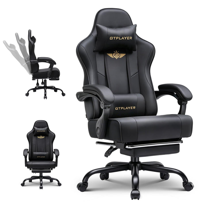 GTPLAYER Gaming Stuhl Chair Gamer Sessel - Ergonomischer Gamer Stuhl mit Fussstütze Kopfstütze und L