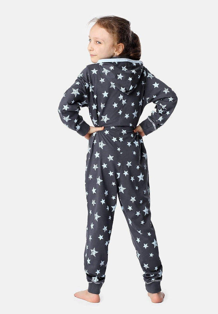 Merry Style Mädchen Schlafstrampler Strampelanzug mit Kapuze MS10-223 110-116 Grau Blaue Sterne, 110