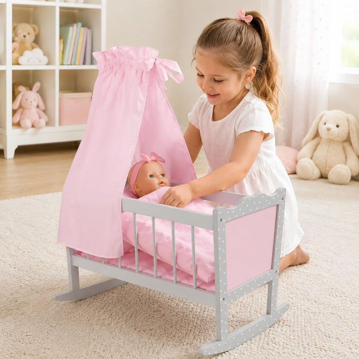 Bayer Chic 2000 - Puppenwiege, Wiege für Puppen, Puppenbett, Puppenmöbel, Puppenzubehör, Puntos grau
