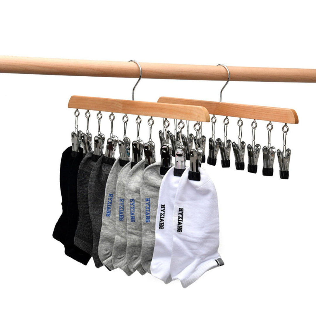 2 Stück Sockentrockner Wäscheständer aus Holz, Winddicht Trockengestell mit 10 Clips für Socken, für