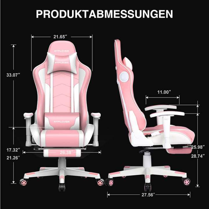 GTPLAYER Gaming Stuhl Gamer Stuhl mit Fussstütze Bluetooth Lautsprecher Ergonomischer Bürostuhl Comp