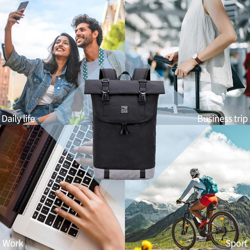 EverVanz Laptop-Rucksack, Damen & Herren Roll Top Wasserdichter Wanderrucksack, Leichter, Lässiger R