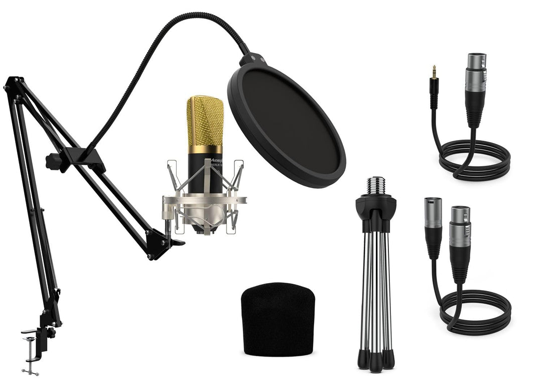 Audibax Berlin 1800 Gold Pro Pack Micrófono Estudio + Soporte + Antipop + Cables