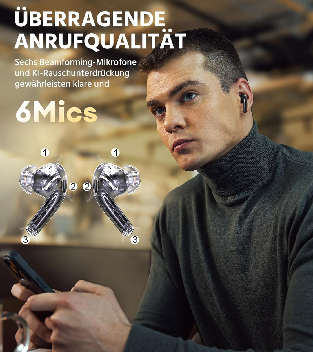 Edifier W260NC -45dB Aktive Noise Cancellation Ohrhörer, Hi-Res Audio Kabellos mit LDAC, AAC, 6 Mikr