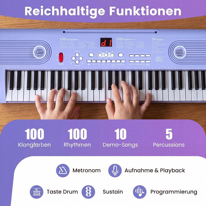 COSTWAY Keyboard Piano 61 Tasten, Digital Piano mit Ständer &amp; Mikrofon &amp; Tragetasche, E-Piano für Ei