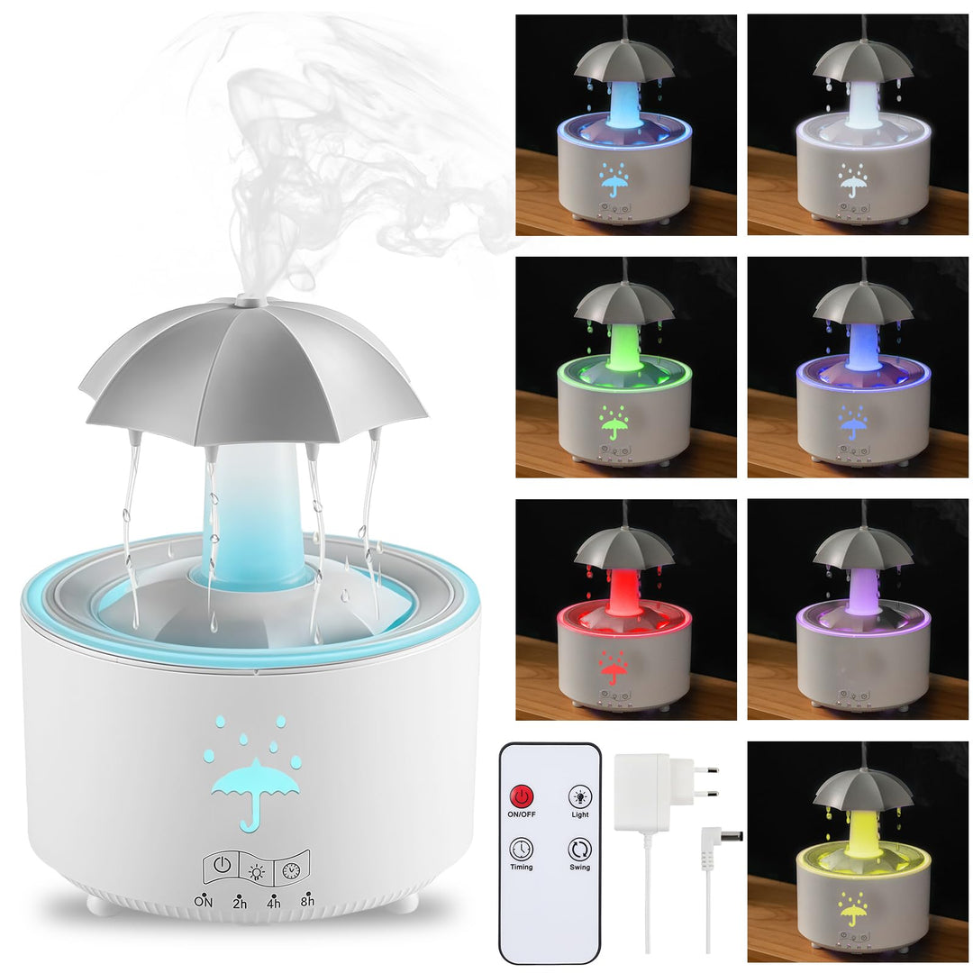 Regenschirm Luftbefeuchter: 300ml Rotierender Luftbefeuchter mit Fernbedienung, 7-Farben LED Aromath